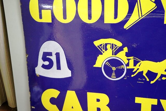 Early Good Year Cab Tyre Pictorial Enamel Sign 