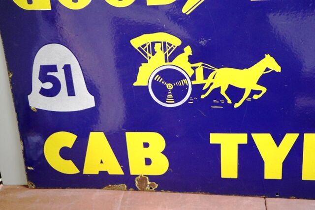 Early Good Year Cab Tyre Pictorial Enamel Sign 