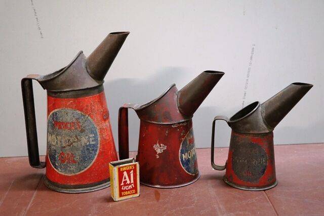Early Priceand39s Graduated Set of 3 Motorine Oil Pourer Jugs