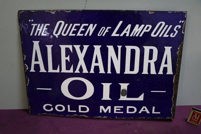 Early and Rare Antique Alexandra Oil Double Sided Enamel Sign 