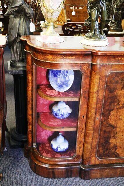 Fine Quality Mid Victorian Burr Walnut Inlaid Credenza 