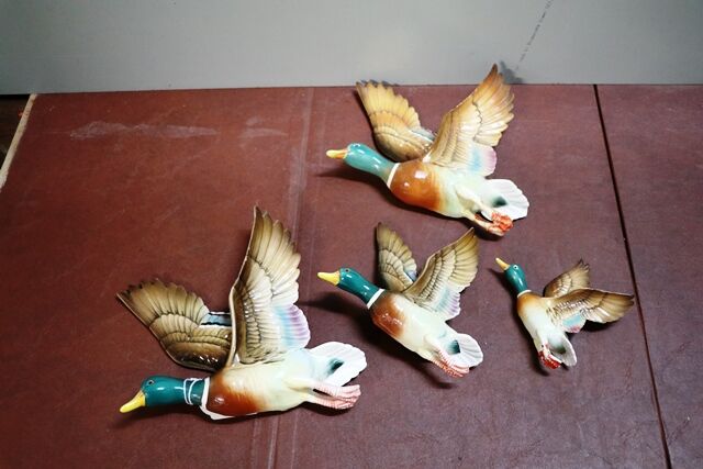 Four Vintage Porcelain Mallard Flying Ducks