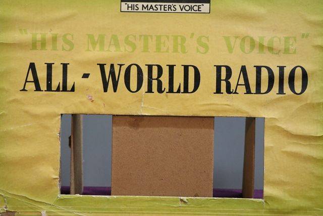 HMV andquotHis Masterand39s Voiceandquot All Word Radio Cardboard Advertising Sign 