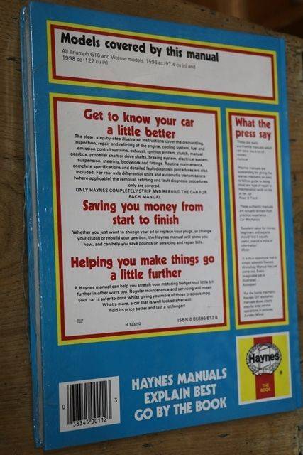 Haynes Owners Workshop Manual Triumph  GT6 and Vitesse 1962 to 1974