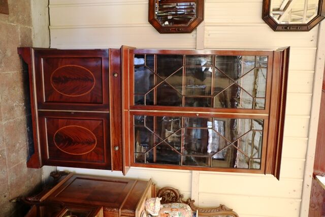 Lovely Georgian Revival Mahogany Inlaid 2 Door Bookcase 