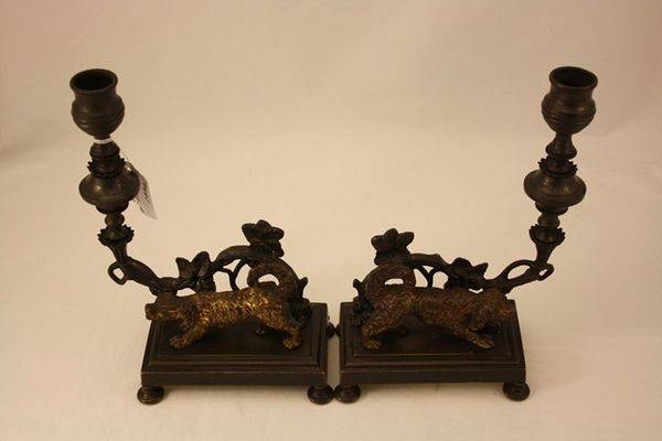 Pair of Early 19th century bronze candlestick holders