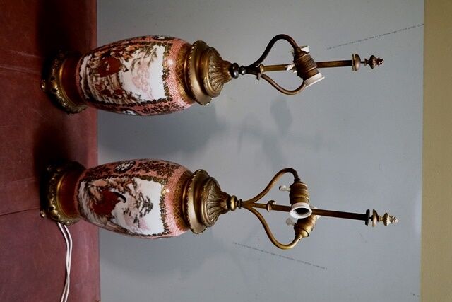 Pair of Japanese Kutani porcelain vases lamps c1900 