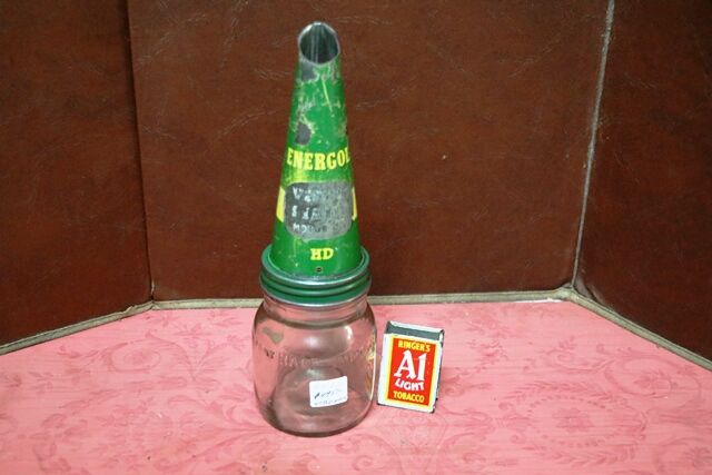 Rare Vintage Half Pint Oil Bottle with Energol Tin Top