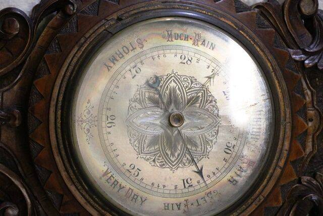 Small Antique Decorative Carved Walnut Barometer 