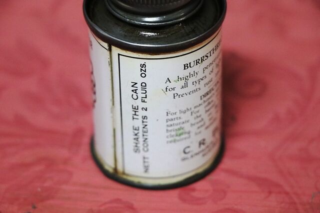 Small Vintage Burrsthreo Lubricating Oil Tin With Contents