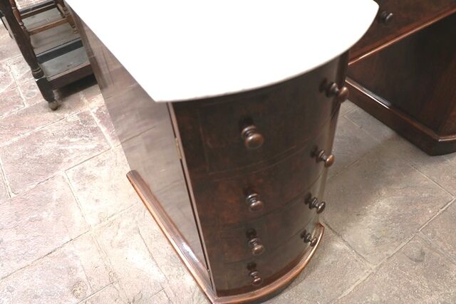 Victorian Burr Walnut White Marble Top WashStandHall Table 