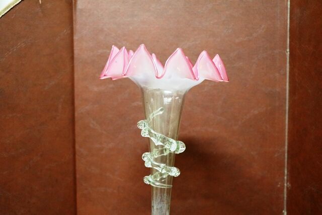 Victorian Centre Trumpet 2 Branch Vaseline Glass Epergne 