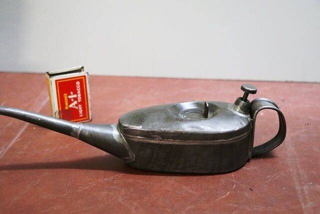 Vintage 13 pint Boat Shape Oiler with Button Pump Action