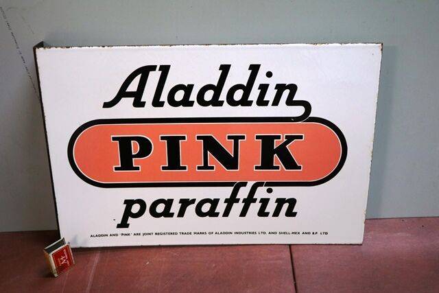 Vintage Aladdin Pink Paraffin Double Sided Enamel Sign