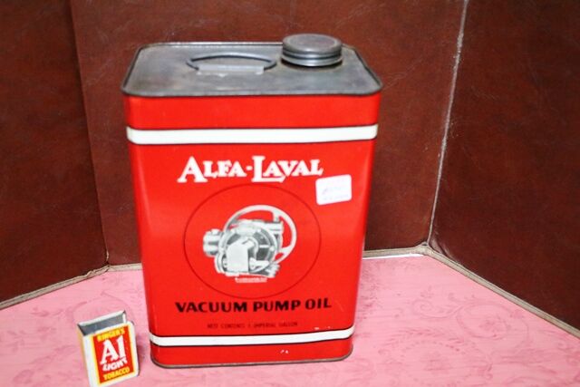 Vintage AlfaLaval Vacuum Pump Oil Pictorial 1gal Tin