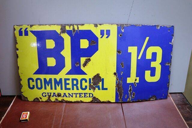 Vintage BP Commercial Guaranteed Enamel Adv Sign 