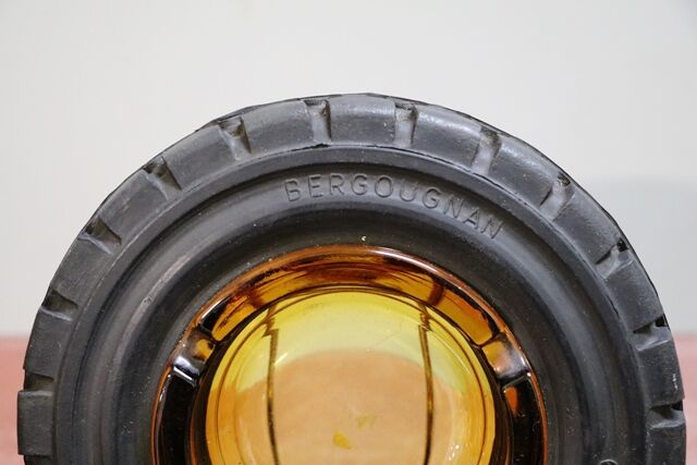 Vintage Bergougnan Industrial Tyre Rubber and Amber Glass Promotional Ashtray