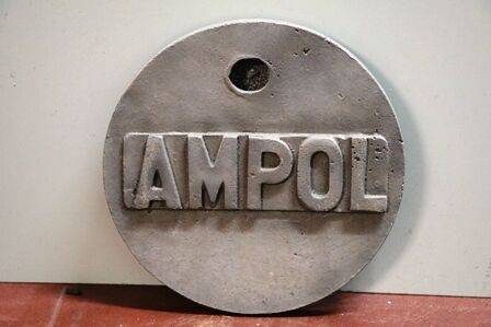 Vintage Cast Alloy Sandblasted Ampol Tank Cover 