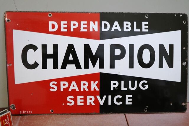 Vintage Champion Spark Plug Enamel Adv Sign 
