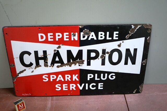Vintage Champion Spark Plug Enamel Advertising Sign 