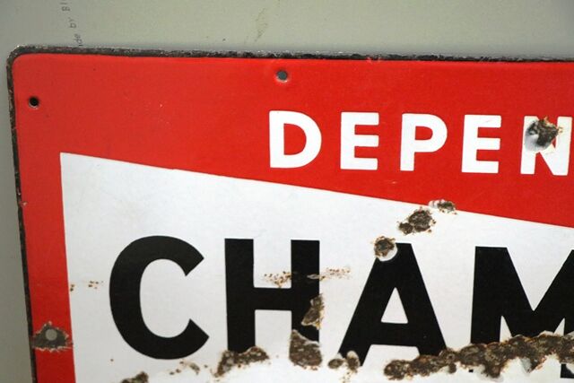 Vintage Champion Spark Plug Enamel Advertising Sign 