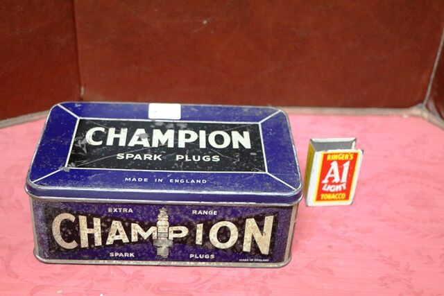 Vintage Champion Spark Plugs Container Pictorial Tin