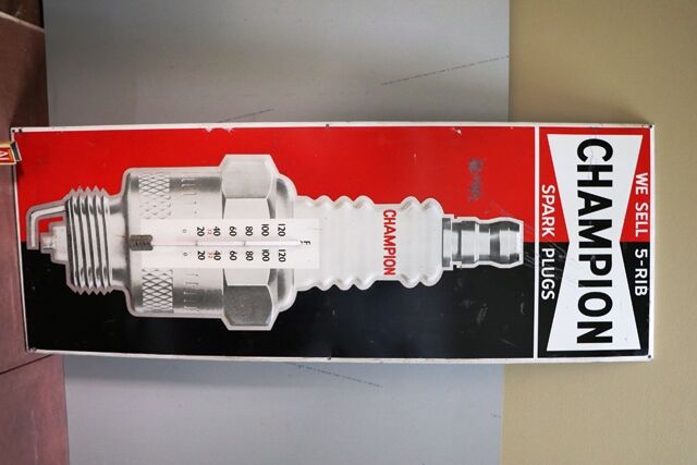 Vintage Champion Spark Plugs Thermometer Tin Sign  