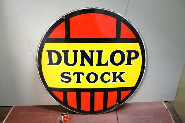 Vintage Dunlop Stock Round Enamel Advertising Sign 