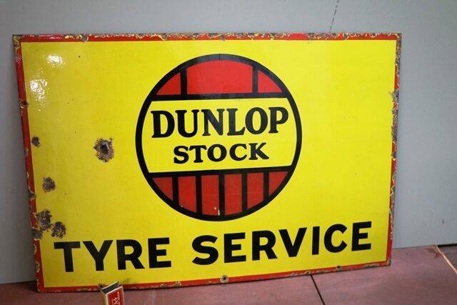 Vintage Dunlop Stock Tyre Service Enamel Adv Sign 
