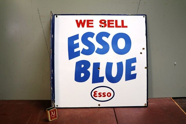 Vintage Esso Blue Double Sided Enamel Sign 