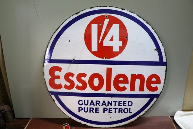 Vintage Essolene Pure Petrol Double Sided Enamel Sign 