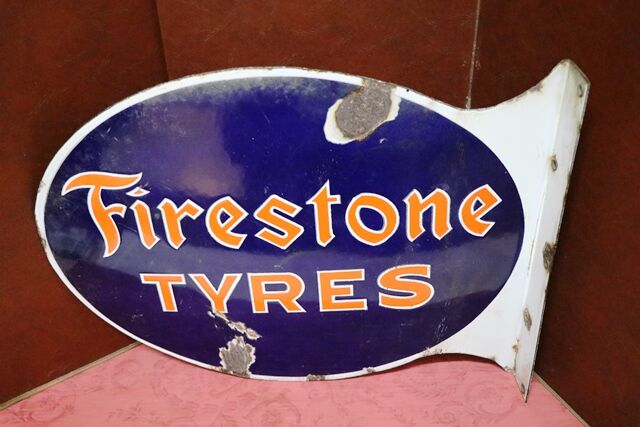 Vintage Firestone Post Mount Double Sided Enamel Sign