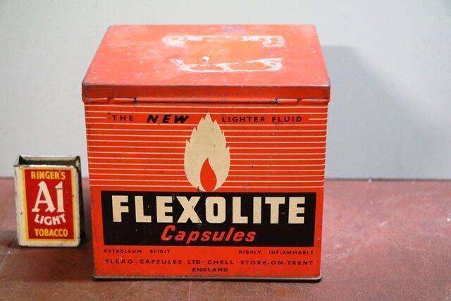 Vintage Flexolite Lighter Fluid Dispensing Tin 