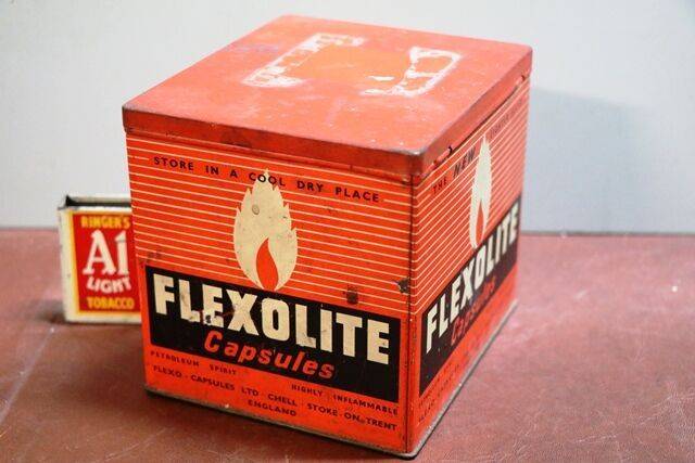 Vintage Flexolite Lighter Fluid Dispensing Tin 