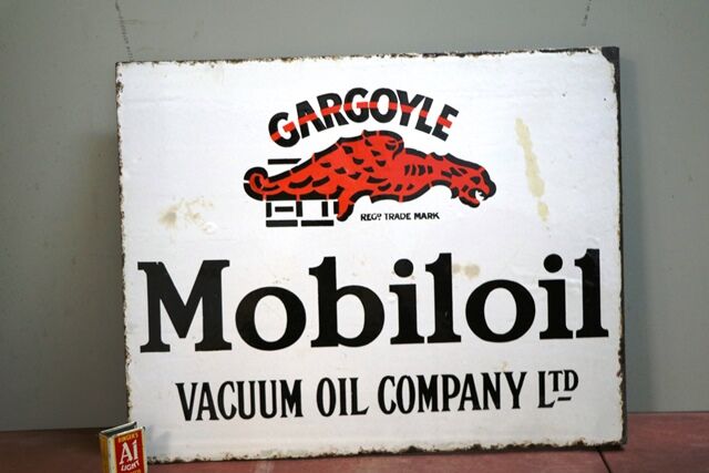 Vintage Gargoyle Mobiloil Double Sided Enamel Sign