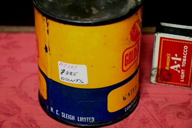 Vintage Golden Fleece Ram on Bone Water Pump 1lb Tin
