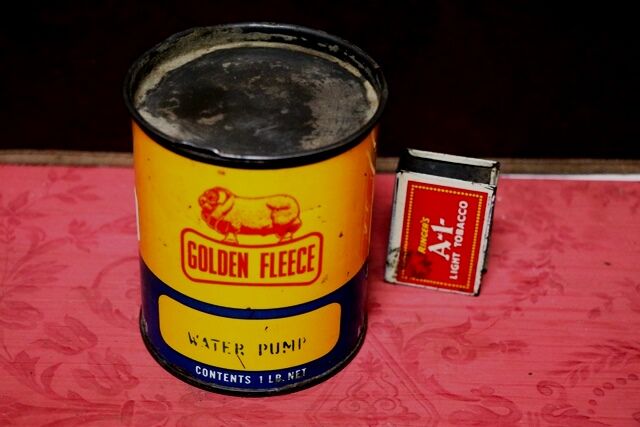 Vintage Golden Fleece Ram on Bone Water Pump 1lb Tin