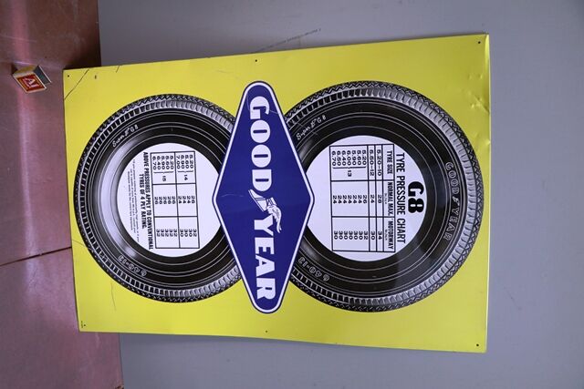 Vintage Good Year Pictorial Pressure Chart Tin Sign 