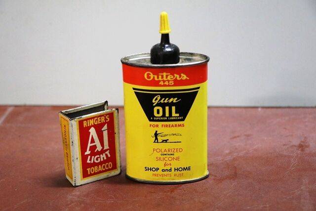 Vintage Circa 1960's outers 445 Gun Oil Can, Plastic Spout in