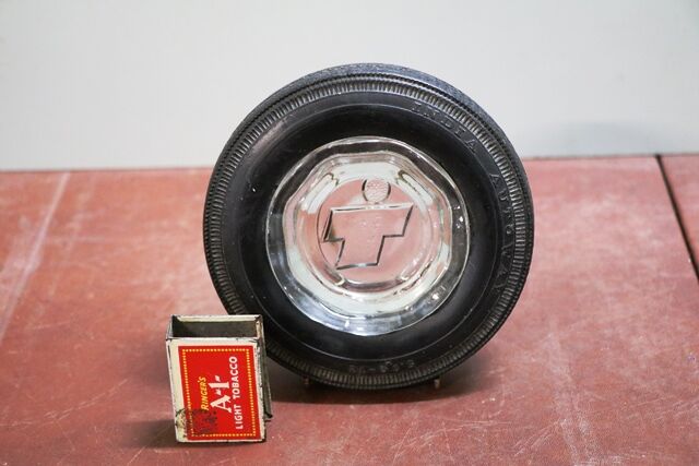 Vintage India Tyre Rubber and Glass Promotional Ashtray