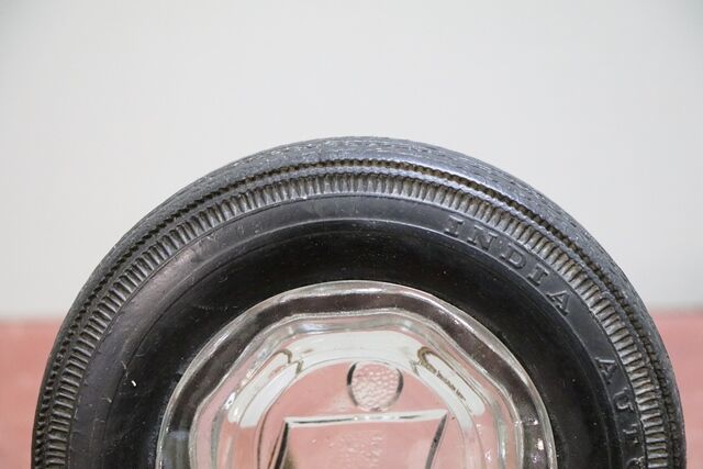 Vintage India Tyre Rubber and Glass Promotional Ashtray