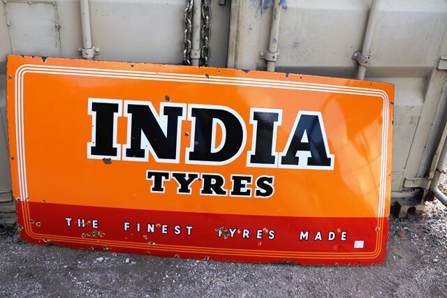 Vintage India Tyres Enamel Advertising Sign 