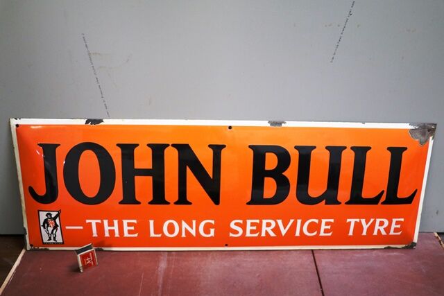 Vintage John Bull Tyre Convex Enamel Adv Sign 