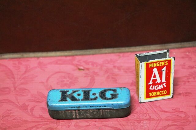 Vintage KLG Blue Spark Plug Tin