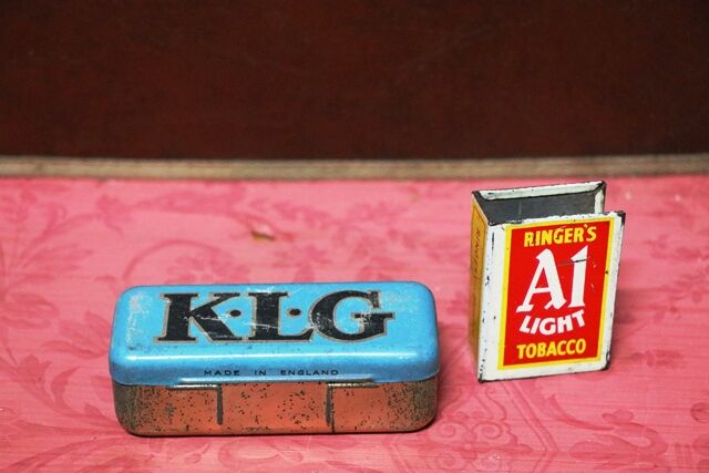 Vintage KLG Blue Spark Plug Tin