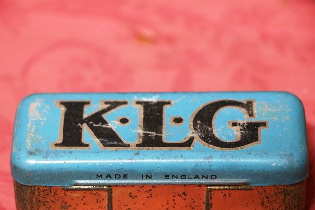 Vintage KLG Blue Spark Plug Tin