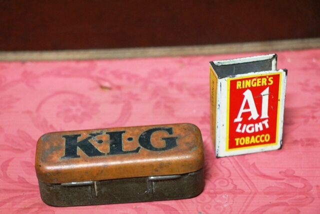 Vintage KLG Orange Spark Plug Tin