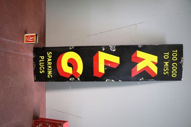 Vintage KLG Sparking Plugs Small Strip Enamel Sign 