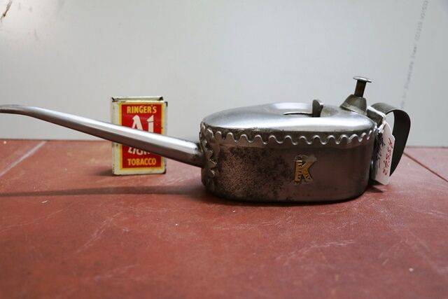 Vintage Kayeand39s Boat Shape Button Pump Oiler