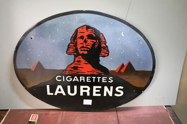 Vintage LAURENS Cigarettes Oval Pictorial Enamel Sign 